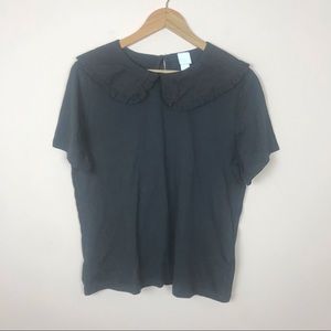 H&M Ruffled Peter Pan Oversized Collar Basic Black Tee Size Large Cottage Core